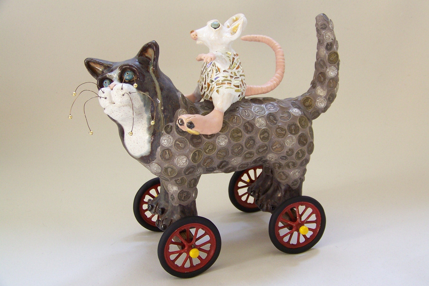 Mosaic Cat Sculpture on Wheels "Ratz-N-Katz"