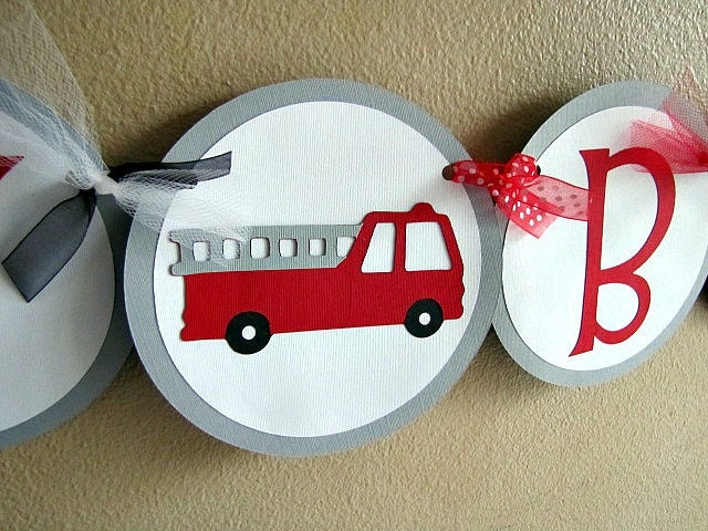 Firetruck Party - Happy Birthday Banner - Freddie