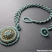 Turquoise Blue Pendant. Bead Embroidery Medallion with Black and Aqua Striped Chain