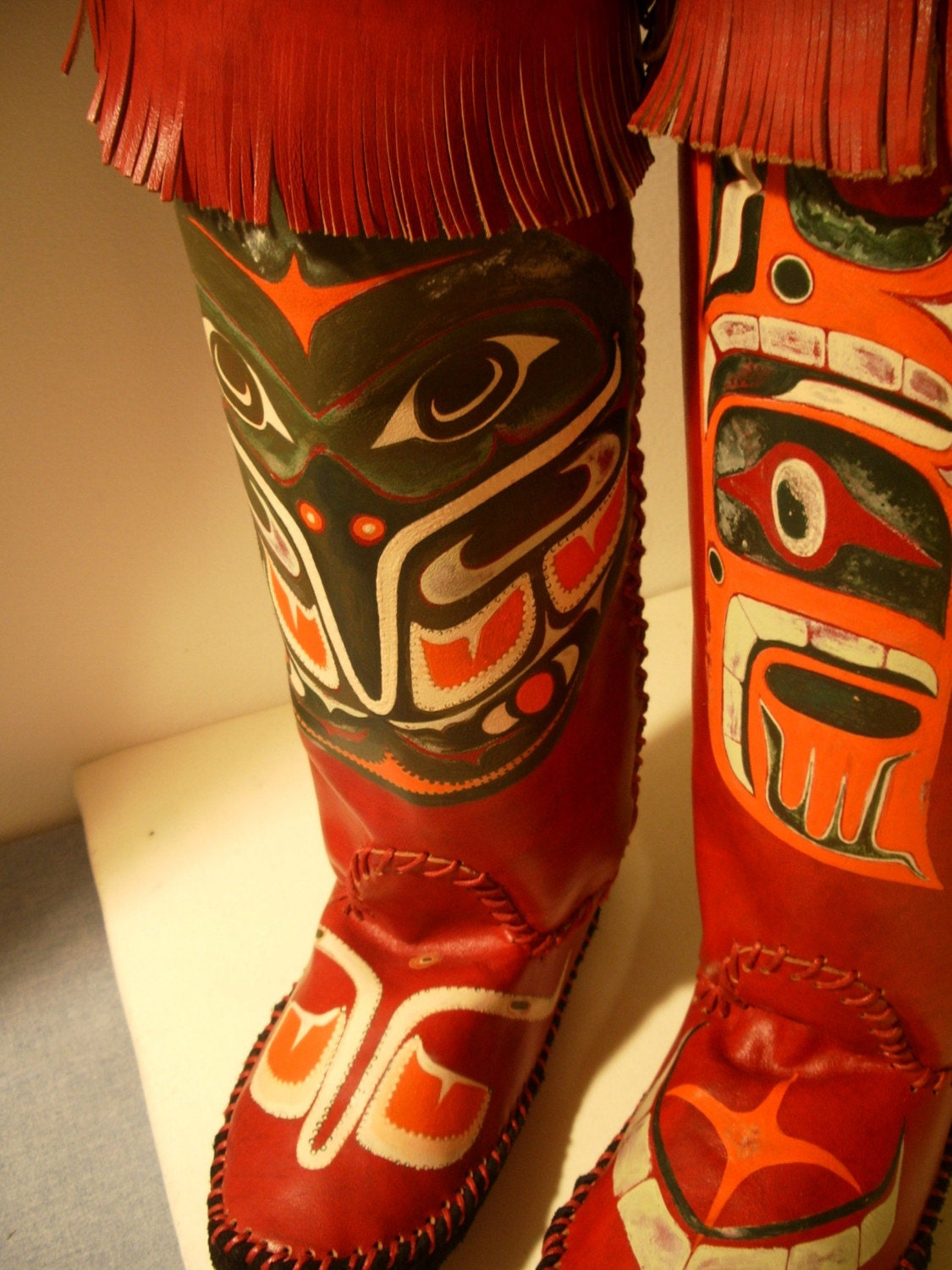 Boot Moccasins Haida Native American Images Killer Wale TEE-PEE-TOES Hand Made Cracchiolo Designs