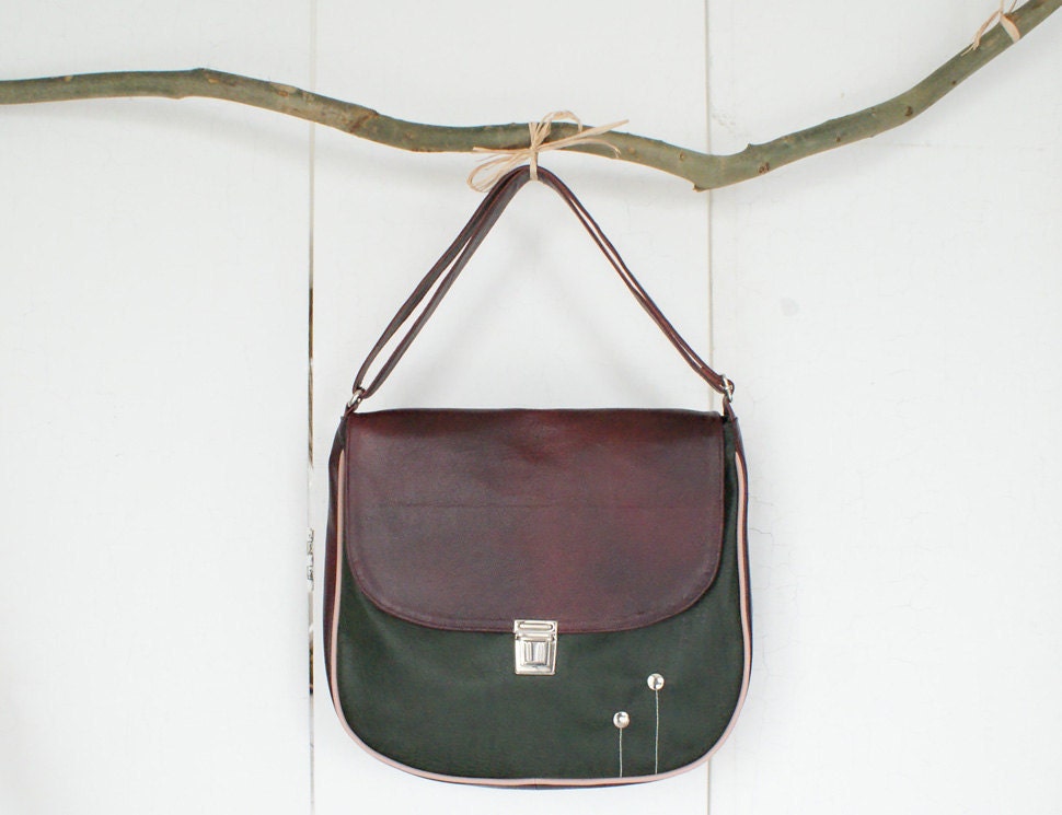 FREE SHIPPING - Leather bag, large leather messenger bag, leather purse, minimalist, work bag, travel, in deep red and green