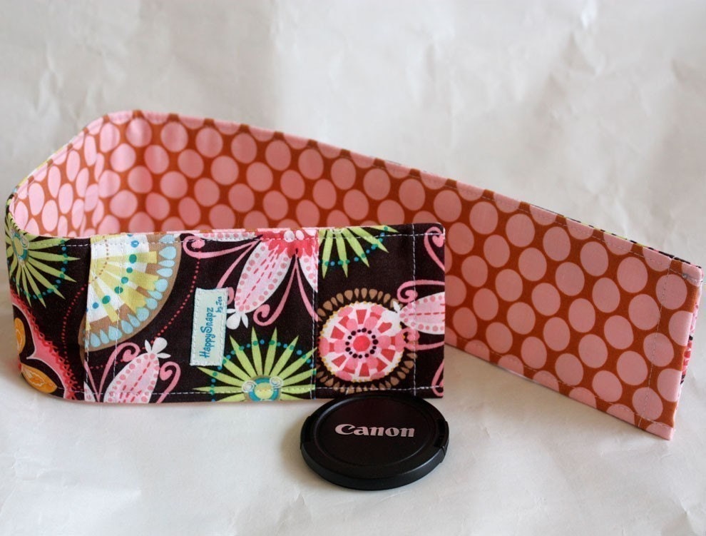 DSLR Camera Strap Cover with Padding and Lens Cap Pocket-Carnival Bloom and Full Moon
