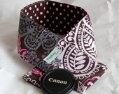 Camera Strap Cover with Padding and Lens Cap Pocket - Frieda Frill and Dumb Dot