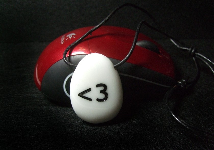 ASCII emoticon less than 3 symbol Snow Quartz Necklace with leather cord