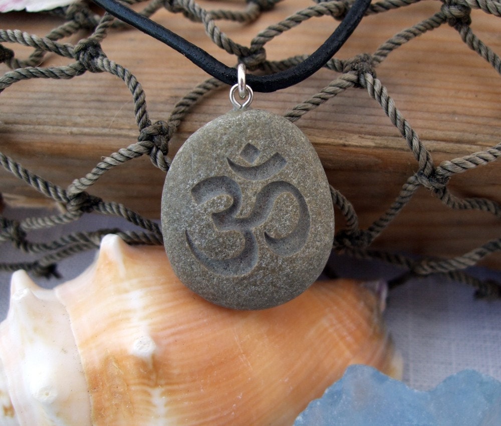 Om symbol - Natures first Breath - Martha's Vineyard Beach Stone Pendant