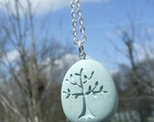 Tree of Life - Natures Mother - Seafoam Green Beach Stone Pendant with top drilled Bail and chain