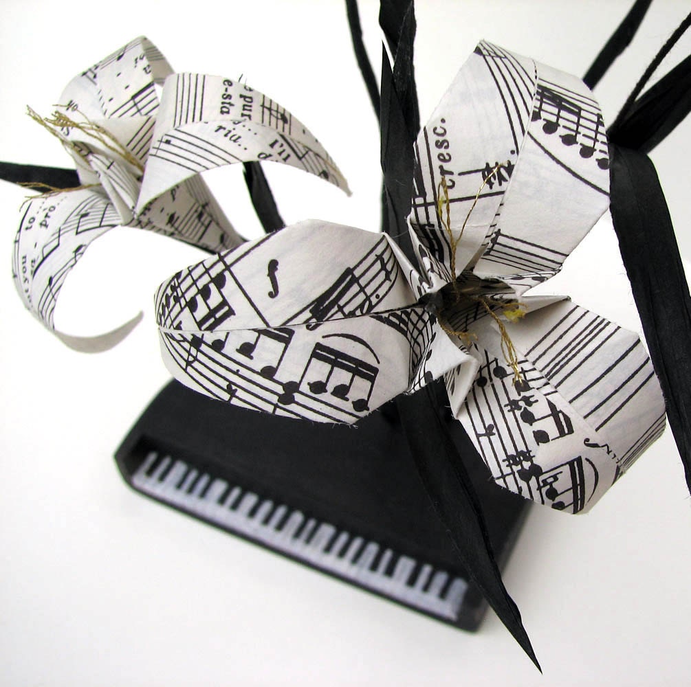 Beethoven's Piano Ikebana Origami Sculpture by Paper Disciple