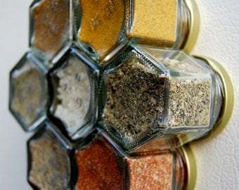PESCAVORE Magnetic Spice Kit (7 hand-stamped magnetic jars for ORGANIC fish lovers). Filled with organic spice and herb seasonings.