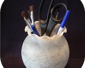 White Fluted Vase with Black Drizzles - SALE