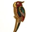 Enameled Parrot Pin with Rhinestones