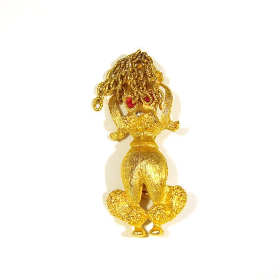 Poodle Pin with Moving Hair and Rhinestones
