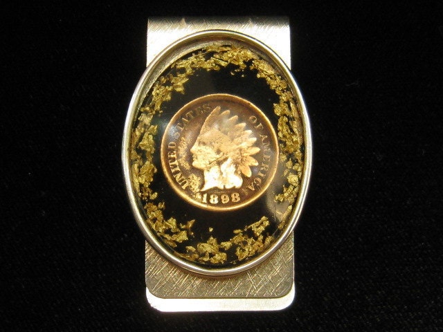 ON SALE Vintage 1898 Indian Head Penny Money Clip Fathers Day