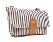 Handlebar Bag in Blue and White Striped Ticking