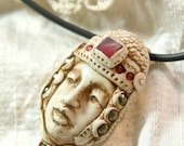 Handmade Face Pendant with Jeweled Crown