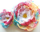 Rainbow-Colorful handmade chiffon flowers-Set of two-Weddings accessories-Brooch,corsage,fascinator,sash-Bride,bridesmaid,flower girl.