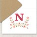Personalized Stationery Monogram - Vintage Flourish Folded Note Cards, Spring, Summer, Pink, Red  - Choose Your Color (Set of 8)