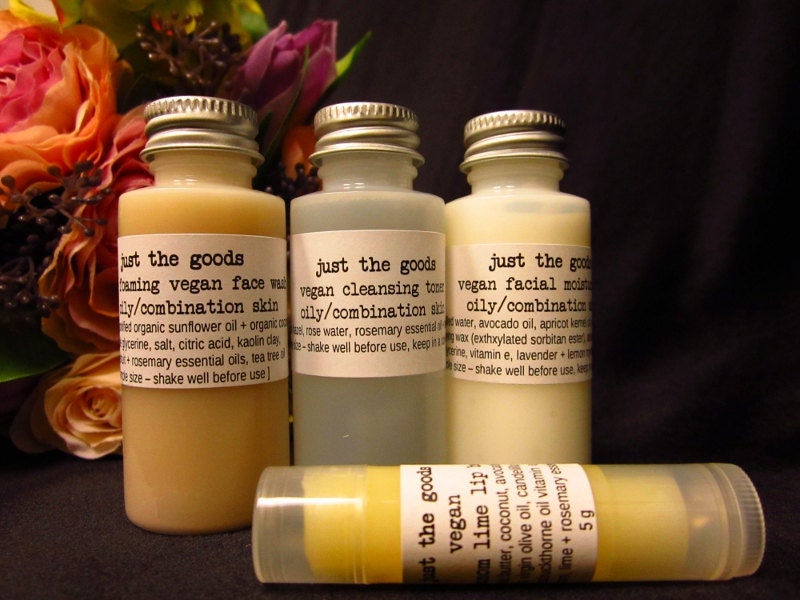 vegan skin care kit for oily/combinaton skin - sample size, gift ready