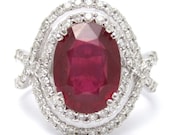 4.59ctw Oval cut rich RED RUBY & Diamonds engagement ring Rub1500