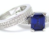 3.50tw EMERALD cut medium blue SAPPHIRE & diamonds engagement ring with band SA2600