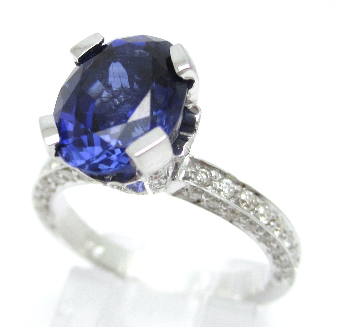 3.45tw oval cut medium blue SAPPHIRE & diamonds engagement ring SA2500