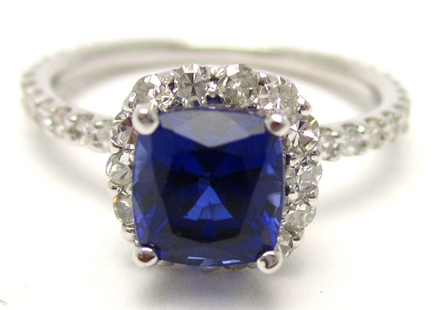2.10ctw faceted blue sapphire & diamonds engagement ring HARRY WINSTON style SA2700