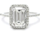 2.00ctw EMERALD cut ANTIQUE style diamond engagement ring E12