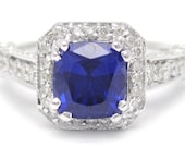 3.15CTW round cut medium blue SAPPHIRE & Diamonds engagement ring SA2900