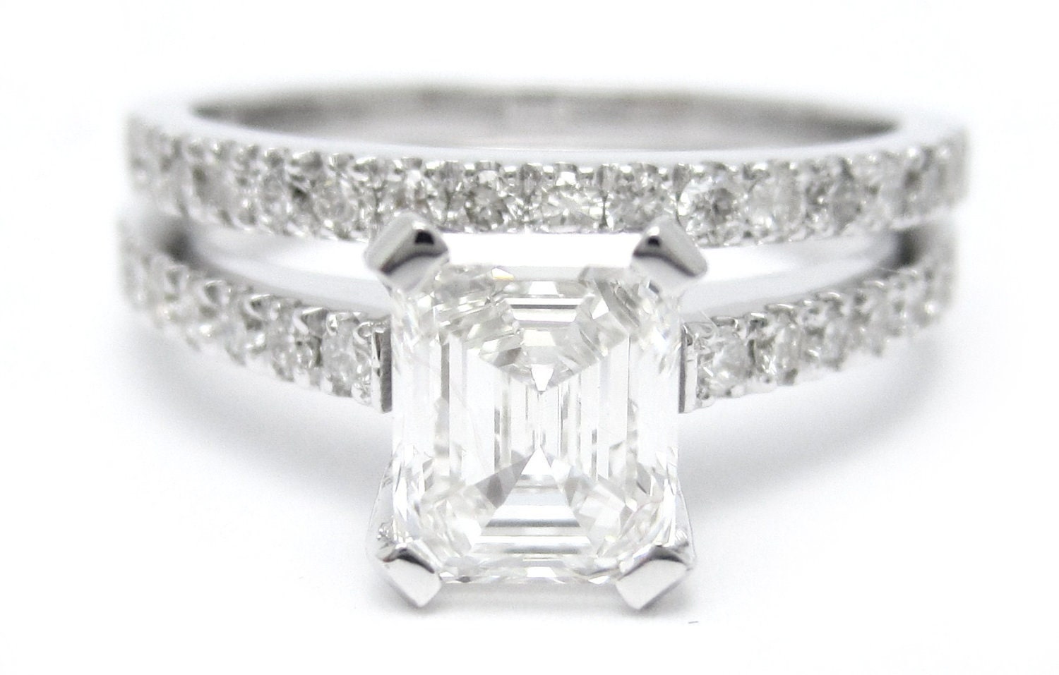 1.40ctw EMERALD cut novo inspired diamond engagement ring and matching wedding band