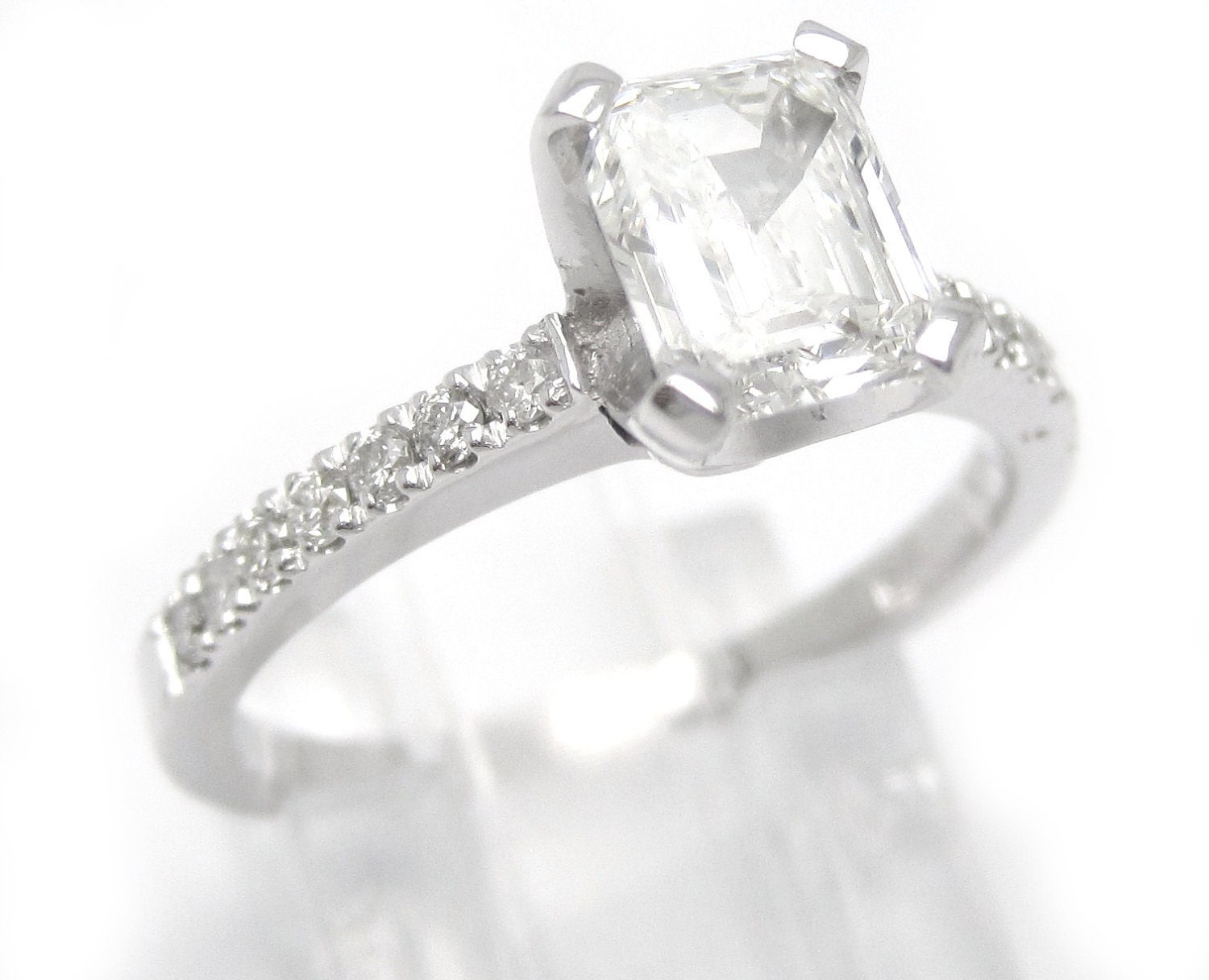 1.40ctw EMERALD cut novo inspired diamond engagement ring and matching wedding band