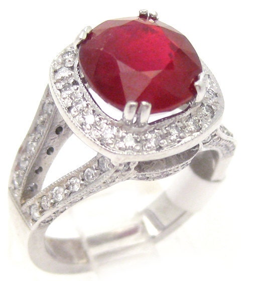 5.61CT Oval cut rich red RUBY & Diamonds split shank engagement ring RU2100