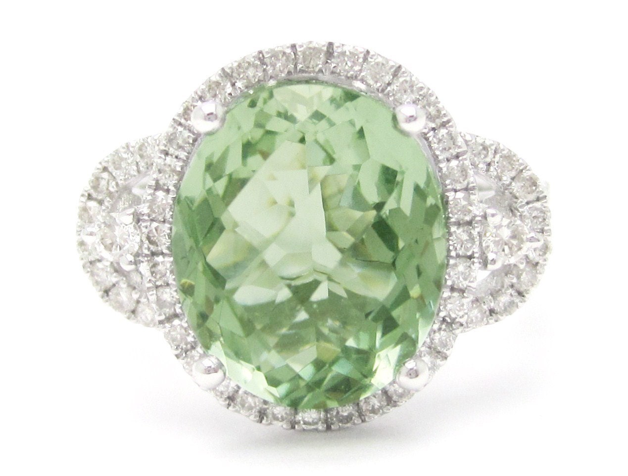 5.18ctw Oval cut light green topaz & diamonds engagement ring 14k white gold GTP100