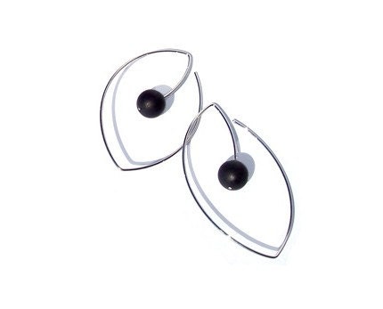 Obsidian Wire Earrings by Vincenzo Taormina - Stainless Steel Jewelry