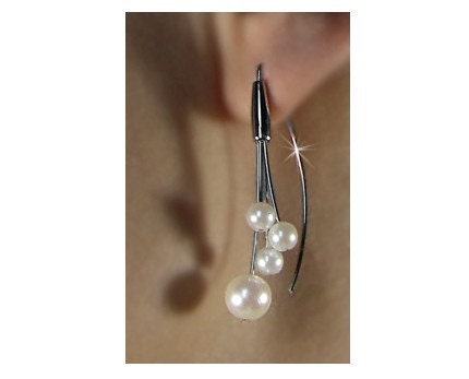White Cultured Pearl Bridal Earrings in Stainless Steel Wires