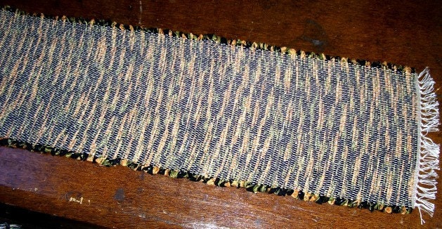 Rag Rug Table Runner, Handwoven - Black and Gold (Inv.ID 2-080)