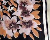 Vintage Vera Scarf Neckerchief Peach Brown Floral Ladybug 1960s
