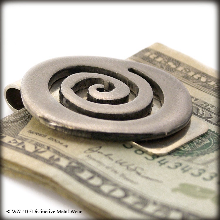 Metal Spiral Money Clip- Buffed Silver Finish-Perfect  for Best Man, Groomsmen Gift, Wedding or Birthday by WATTO Distinctive Metal Wear
