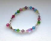 Colorful Swarovski Crystal Childrens Bracelet Butterflies and Flowers 6 inch w Rose, Peridot, Citrine, Aquamarine, Light Amethyst, Lilac