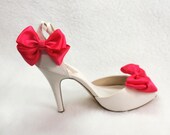 Shabby Chic  Bow, Shoe Clips Fuchsia  Ribbon Bow, Weddings and for any occasions, hot summer chic