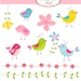 Clip art birds, birds and  flowers ,  instant download clip art