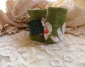TEXTILES vintage fabric bracelet cuff shabby chic remnant textile old garden fresh spring soft