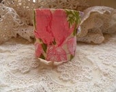 TEXTILES vintage assemblage bracelet fabric cuff shabby chic garden pink floral wide simply soft