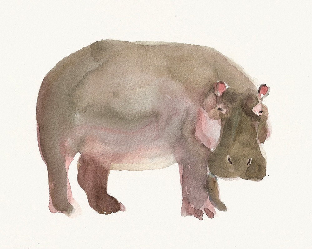 HIPPO Original watercolor painting 10X8inch