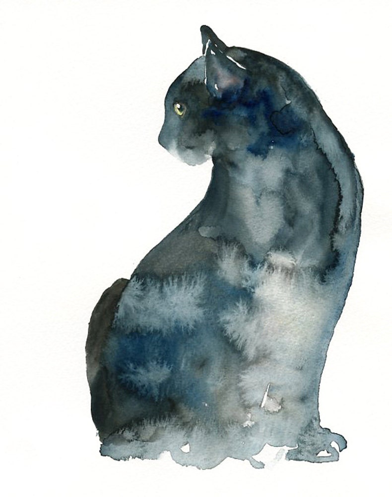 CAT by DIMDI Original watercolor painting 8x10inch