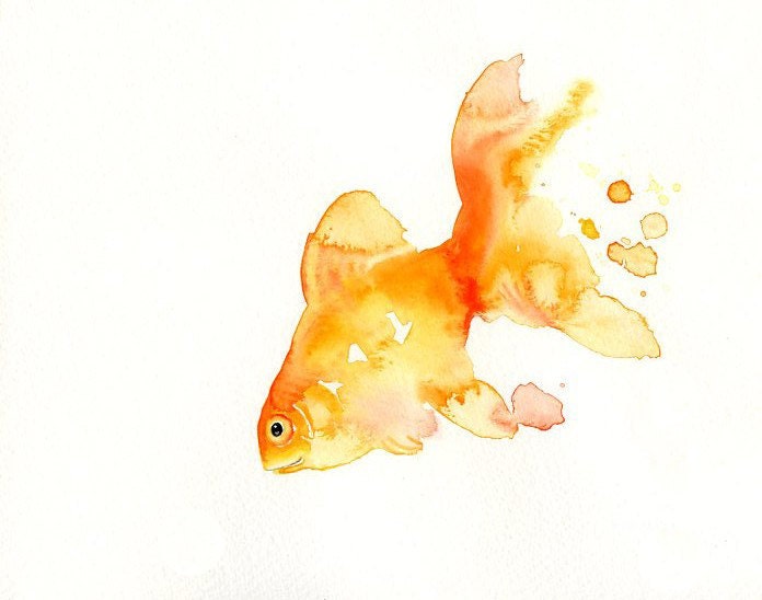 GOLDFISH by DIMDI  Original watercolor painting 10X8inch