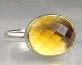 Citrine Checkerboard Rose Cut Ring - 18k Gold and Sterling - Made to Order