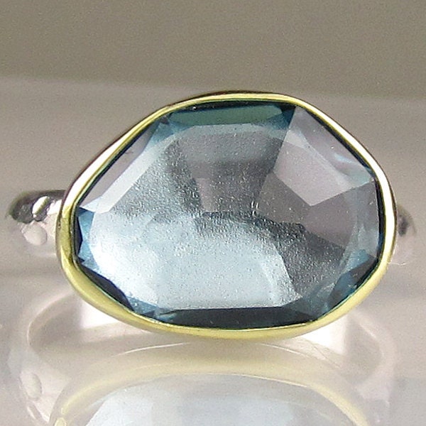 Rose Cut London Blue Topaz Ring - Recycled 18k Gold and Sterling