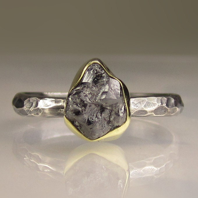 Natural Rough Black Diamond Engagement Ring - 18k Gold and Sterling