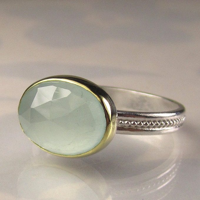 Rose Cut Aquamarine Ring - 18k and Sterling