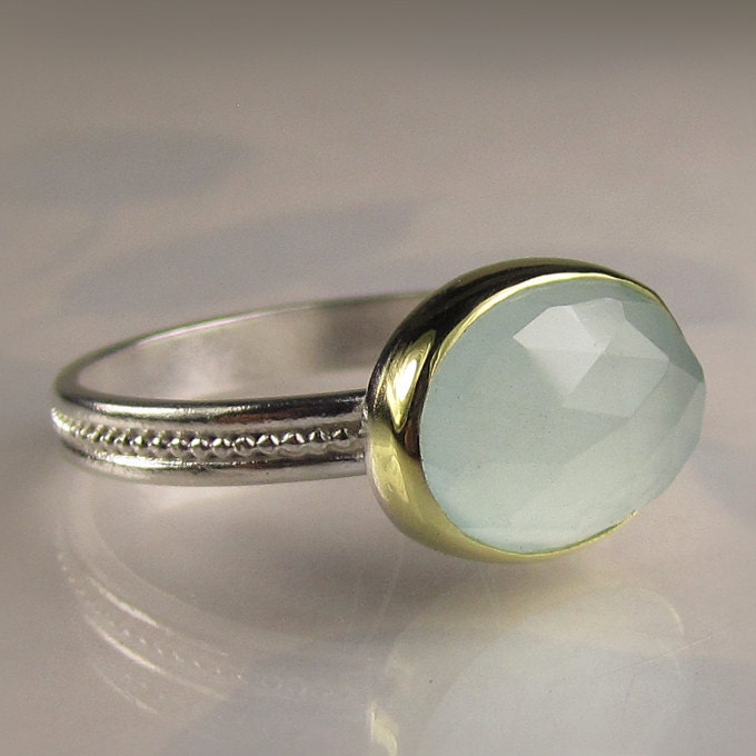 Rose Cut Aquamarine Ring - 18k and Sterling