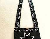 Beaded Green Wool Bandolier Bag